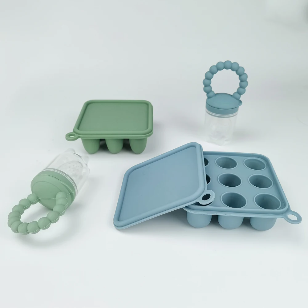 New Design Fruit Food Feeder BPA Free Baby Milk Silicone Ice Cube Freezer Tray with Cover