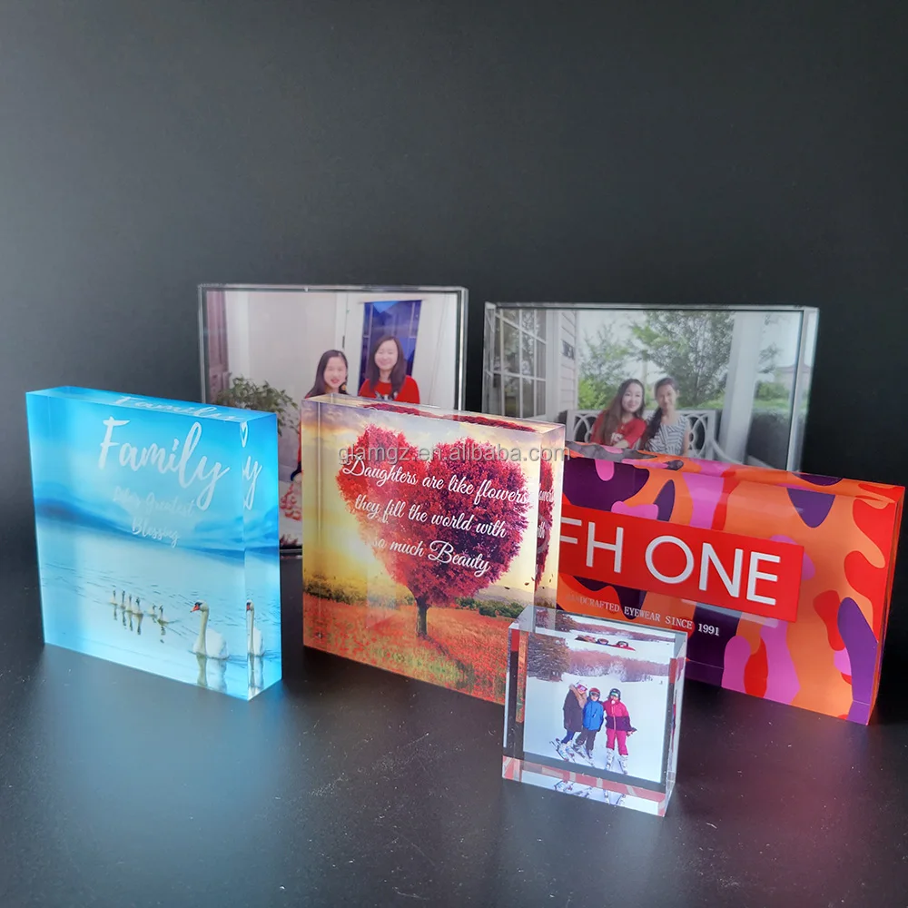 Custom Plexiglass Stand Paperweight Name Plate Desk Print Sublimation Logo Photo Acrylic Block Display
