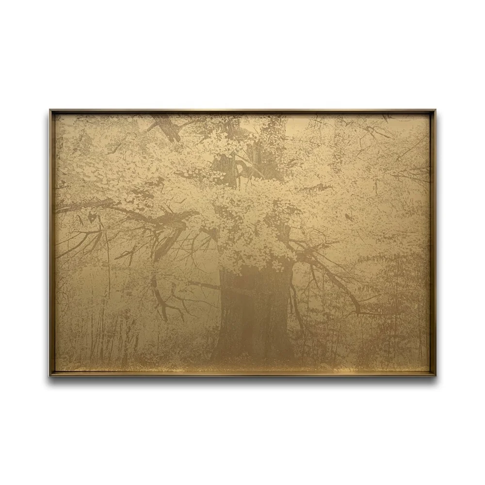 Factory Custom Gold Landscape Big Tree Brass 3D Copperplate Etching for Hotel Decor