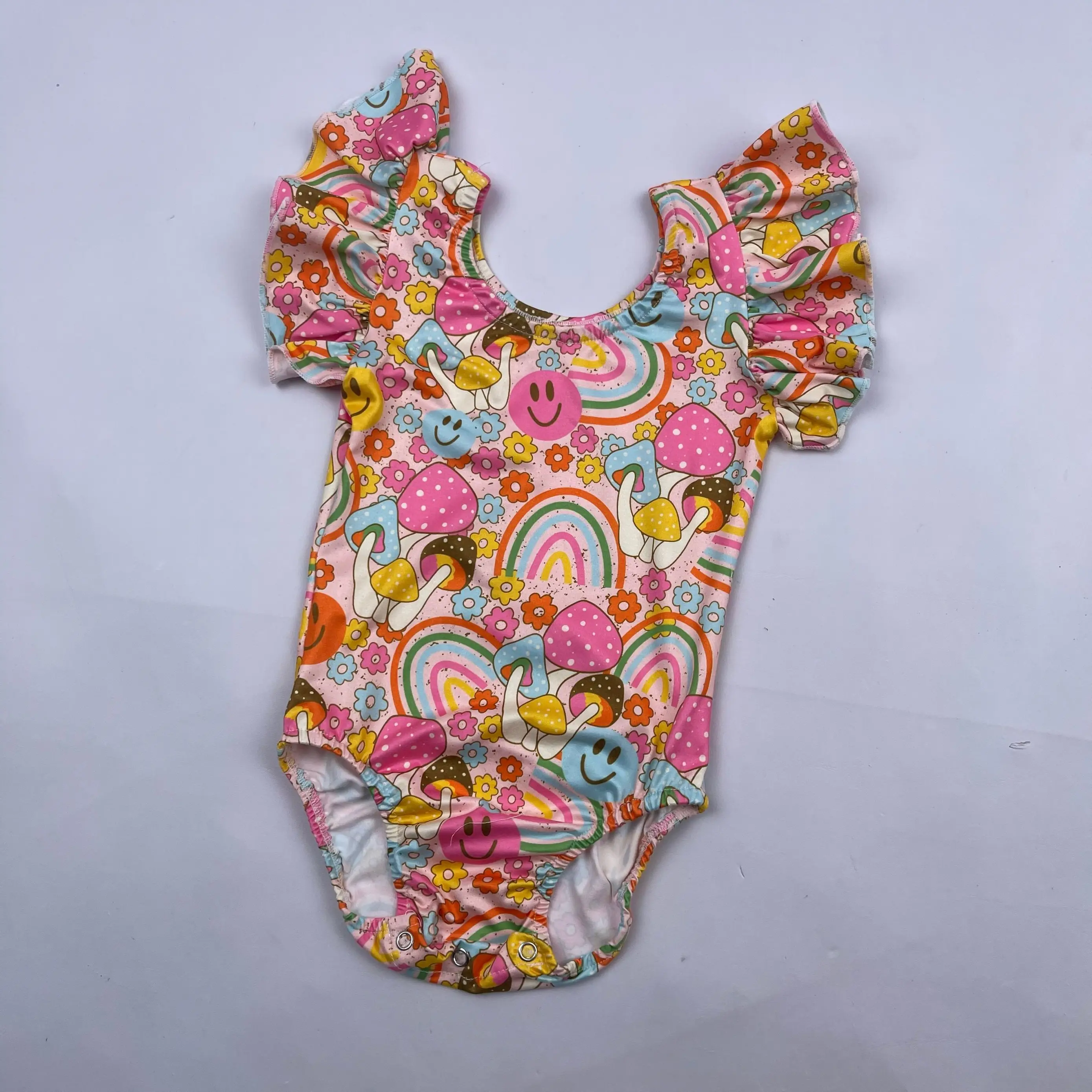 Customization Boutique smile face kids dance leotard flutter sleeves children gymnastics Leotards