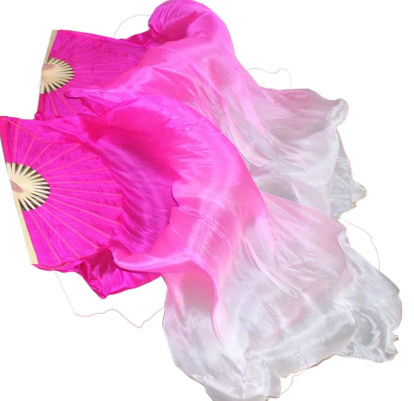 Showy Fushia   Gradual Change White  1.8M  silk Fan Veil for belly dance Practice