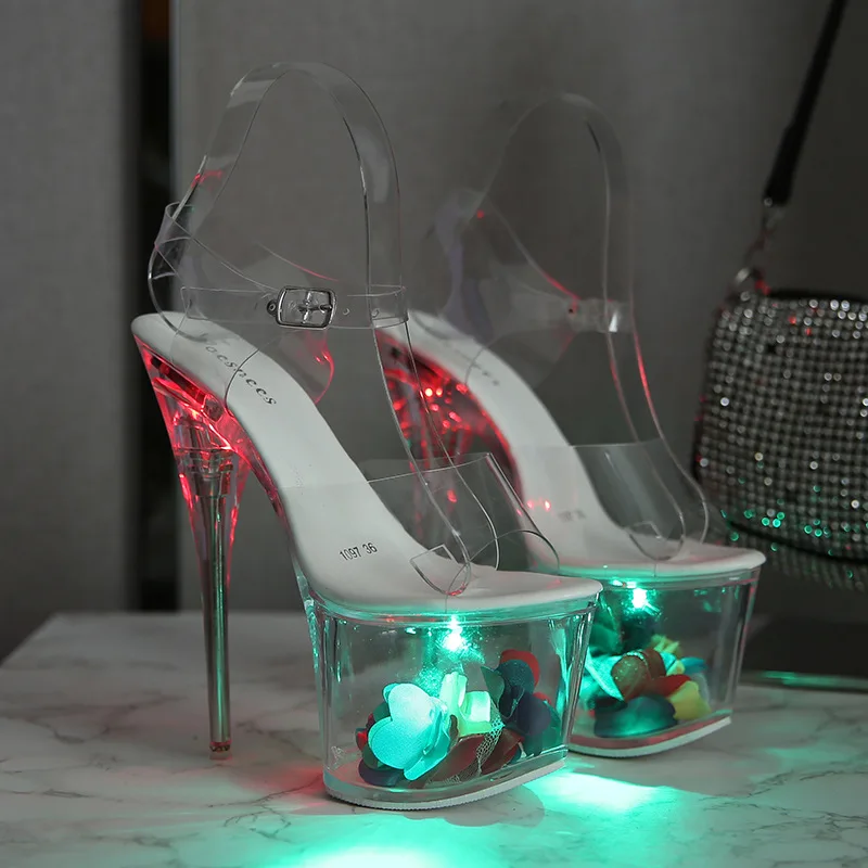 Pole dance shoes silicon sealant shine sandals for night entertainment venue