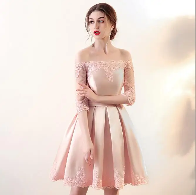 Bridesmaid short dress fashion Lace bridal dress off-shoulder wedding dresses