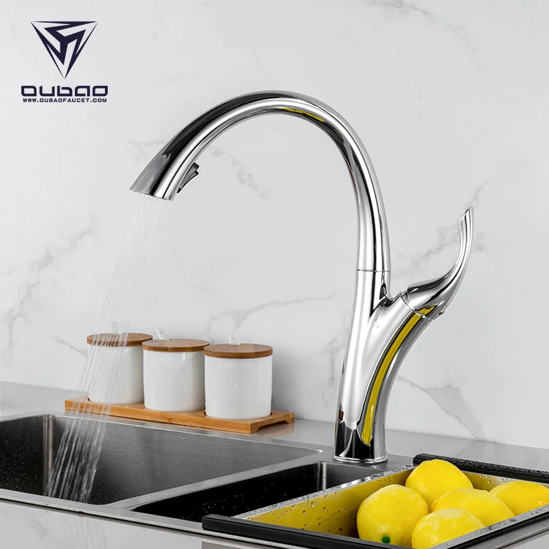 Movable Long Reach Kitchen Sink Faucet Taps With Pull Down Out Sprayer