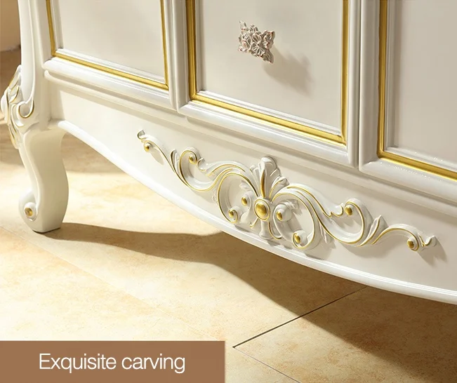 French style vertical Floor Mounted bathroom cabinet White design mdf bathroom vanity  with sink
