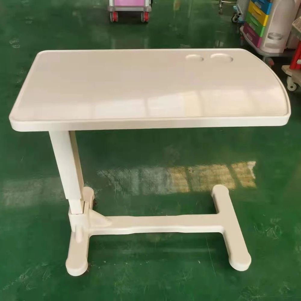 Abs Plastic adjustable mobile bedside medical nursing movable wood over bed table,hospital furniture patient eat dining Desk