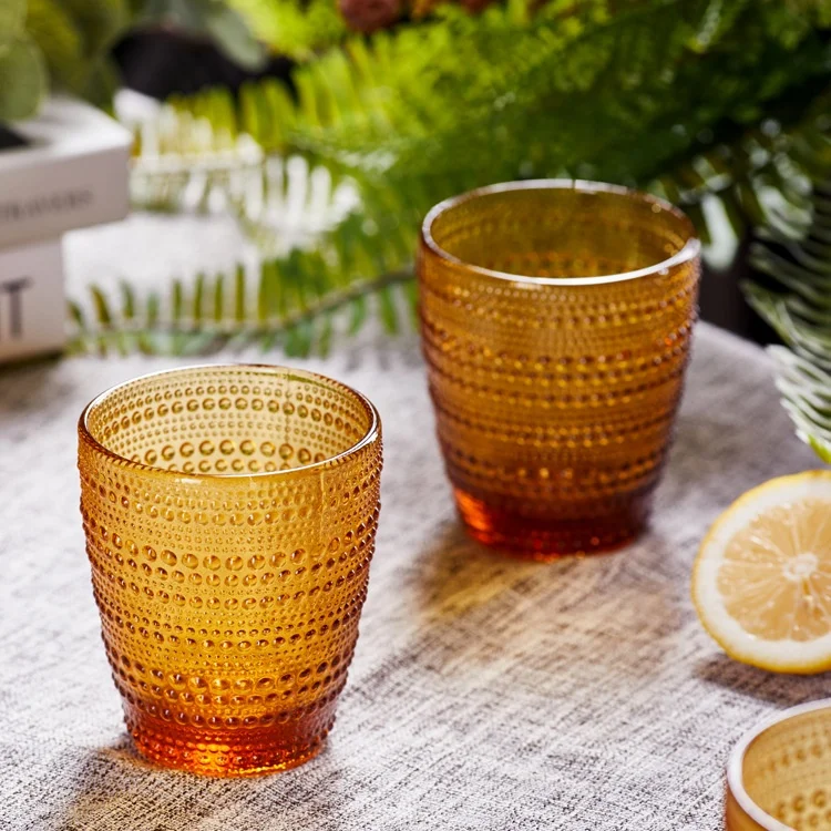 240ml Customizable European Retro Embossed Whiskey Glass Amber Exquisite Lead Free Wine Glass Cup