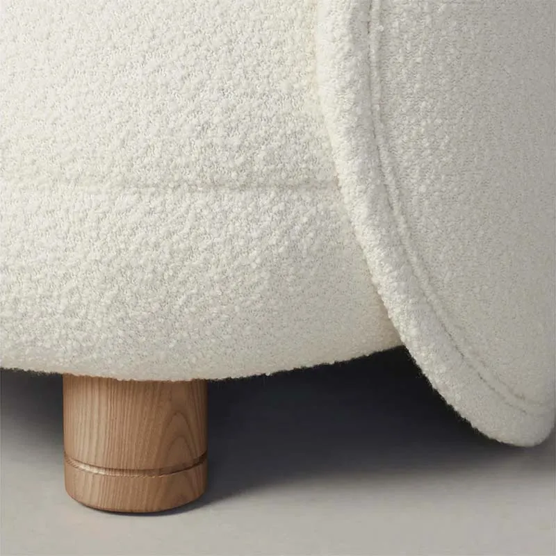 2024 Modern White Boucle Fabric Accent Barrel Chair Solid Wood Legs Sherpa Lounge Armchair