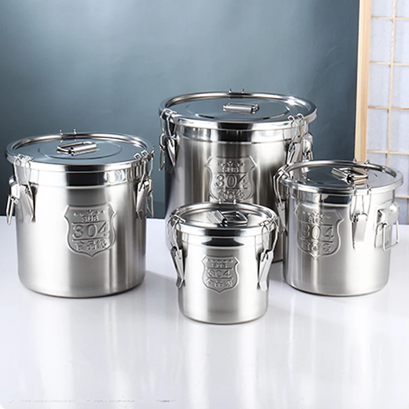 Stainless Steel Sealed Food Storage Bucket Container Sealed Barrel Large Capacity Rice Grain Barrel With Lid