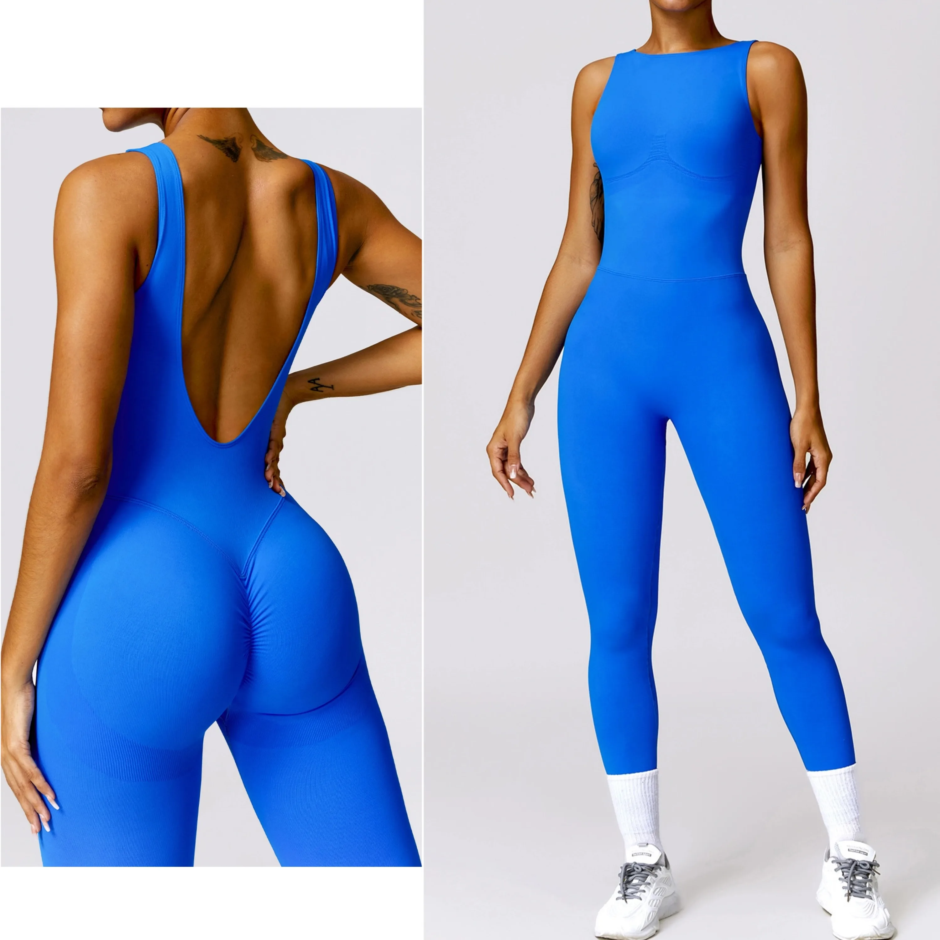 Women Custom Logo Backless Sport Active Wear Gym Workout Seamless Romper Yoga Jumpsuit it One Piece Yoga Jumpsuit