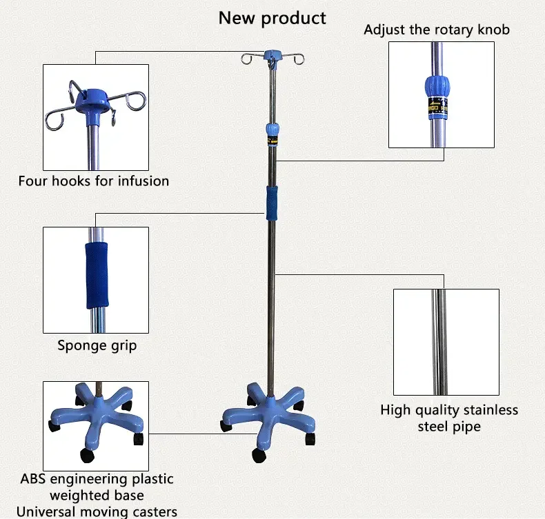 New hot selling stainless steel, adjustable height easy to move hospital infusion stand drip stand IV pole