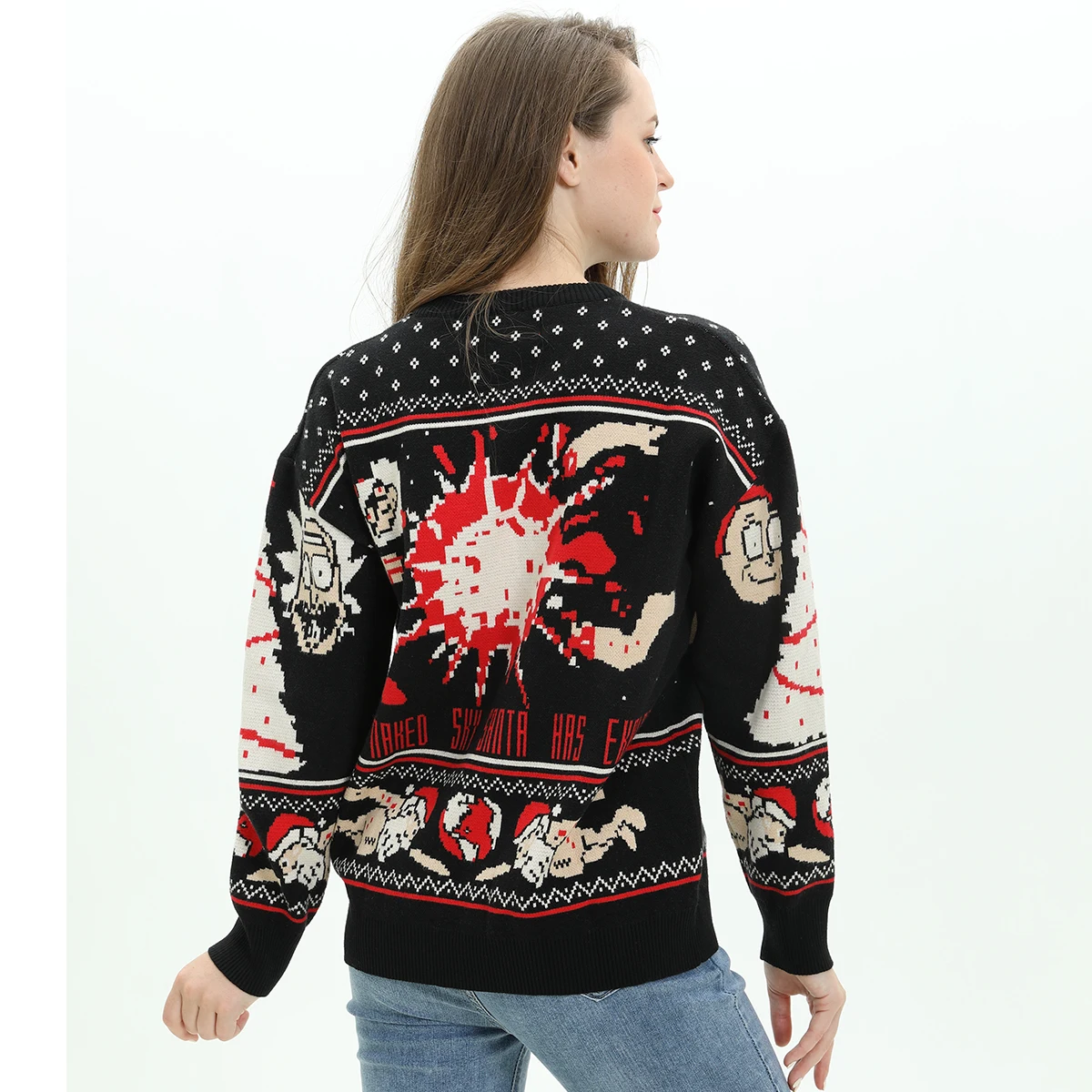 2022 оригинальная зимняя Рождественская одежда OEM & ODM, трикотажная одежда с длинным рукавом, жаккардовый вязаный Уродливый Рождественский свитер унисекс с круглым вырезом