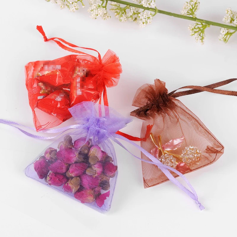 Wholesale 24 Colors Different Size Organza Bags Women Makeup Jewelry Gift Drawstring Organza Bag With Customized Logo