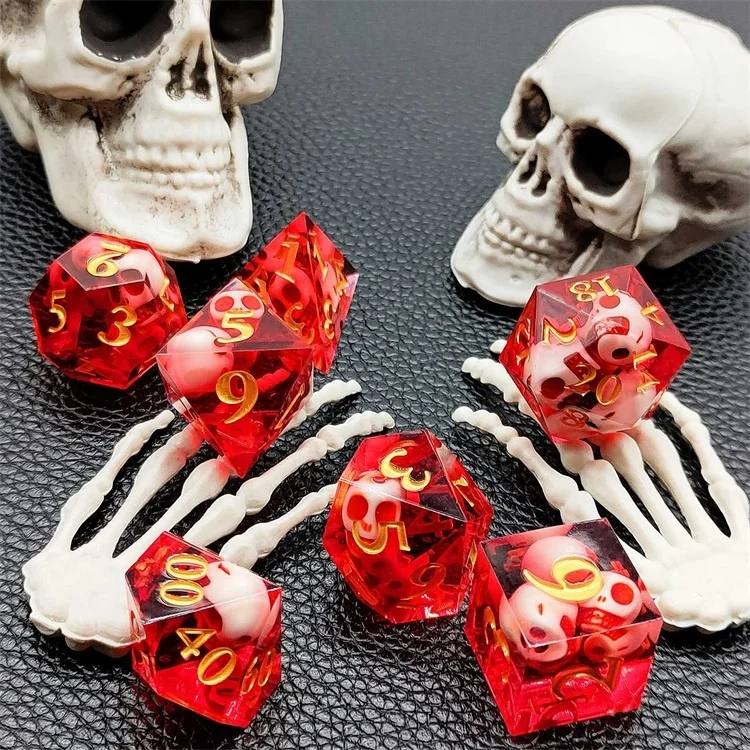 Halloween Gift Cool Red Skulls Polyhedral DND Dice Resin Set D20 Bulk Wholesale