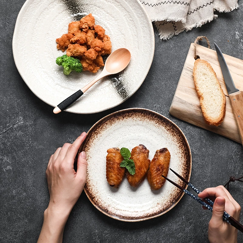 Japanese-style household ceramic western steak plate creative tableware fruit plate round shallow plate