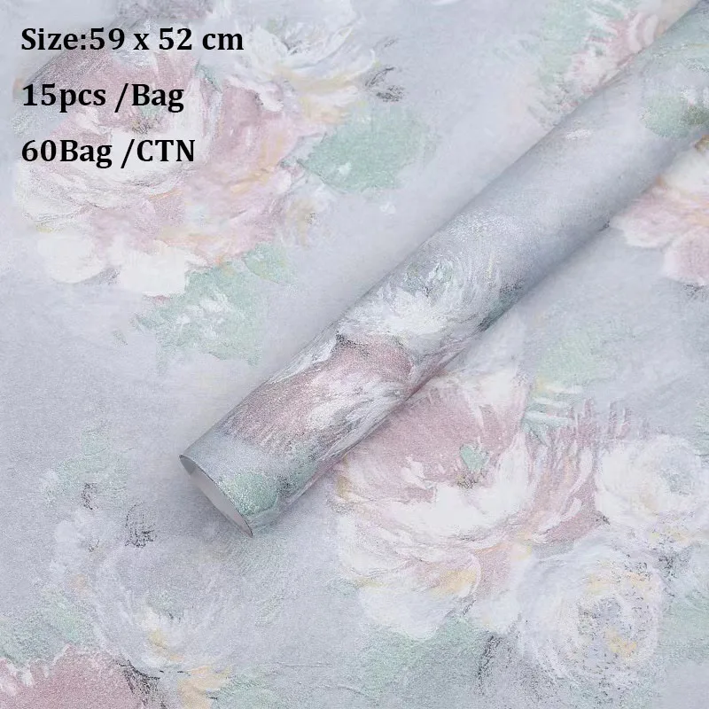 Custom Korean Gift Floral Pink Packaging Golden Edge Florist Wrapping Paper With Logo Waterproof Flower Wrapping Paper Roll