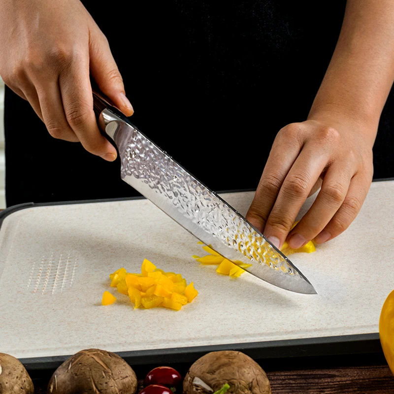 8 inch 5cr15 Stainless Steel Hammer Pattern Kitchen Chef Knife With Ergonomic Pakka Wood Handle