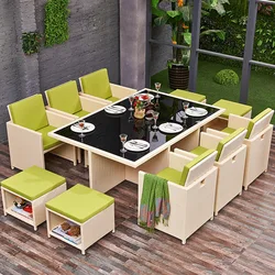 Outdoor Modern Garden Sets Furniture Space Saved Courtyard Patio Waterproof Wicker Rattan Dining Table And Chairs Set