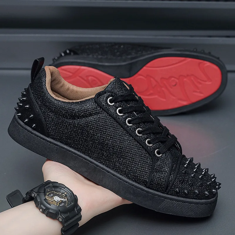 Red Sole Sneakers For Men Casual Outdoor Trekking Rivet Board Shoes For Men