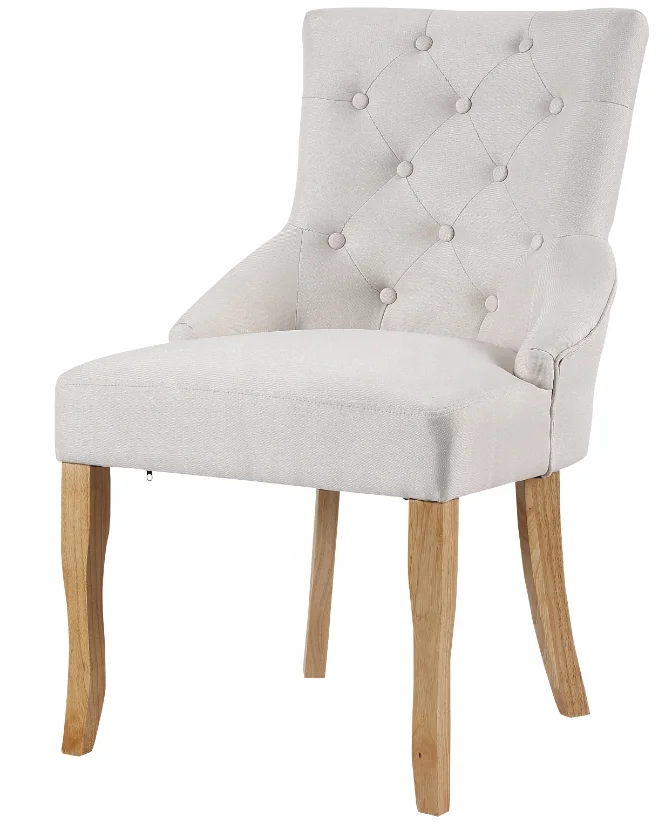 Бархатный деревянный обеденный стул с пуговицами спереди и сзади, светлого цвета
