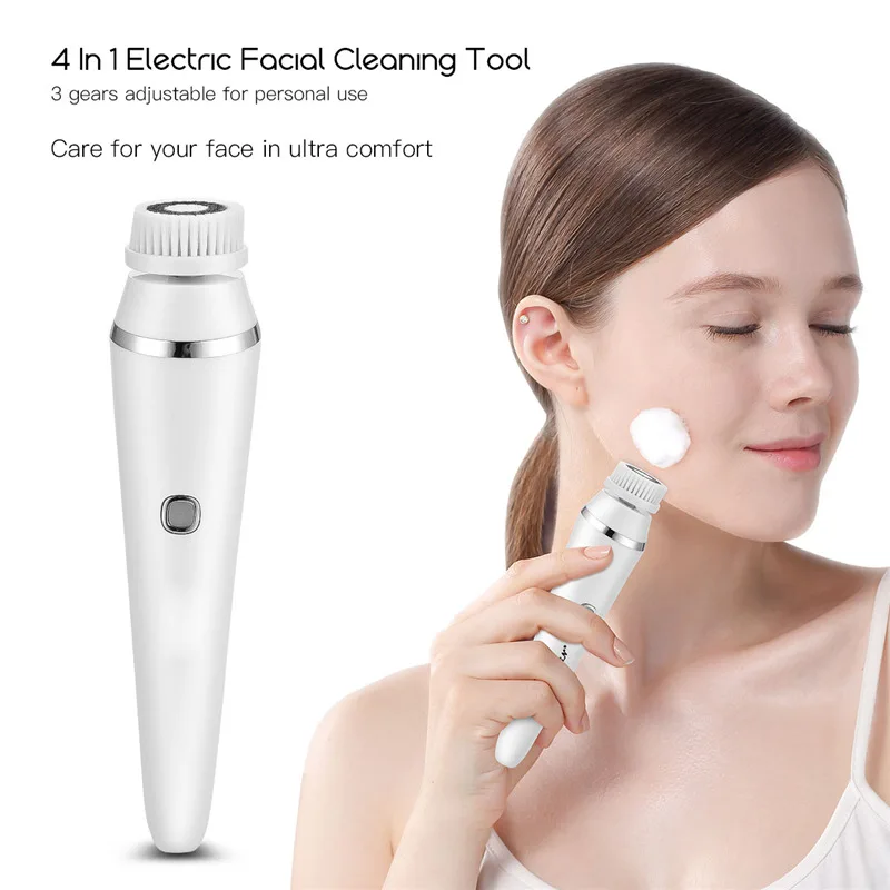 4 in 1 Waterproof Deep Cleaning System Exfoliate Face Cleanser Facial Cleansing Brush