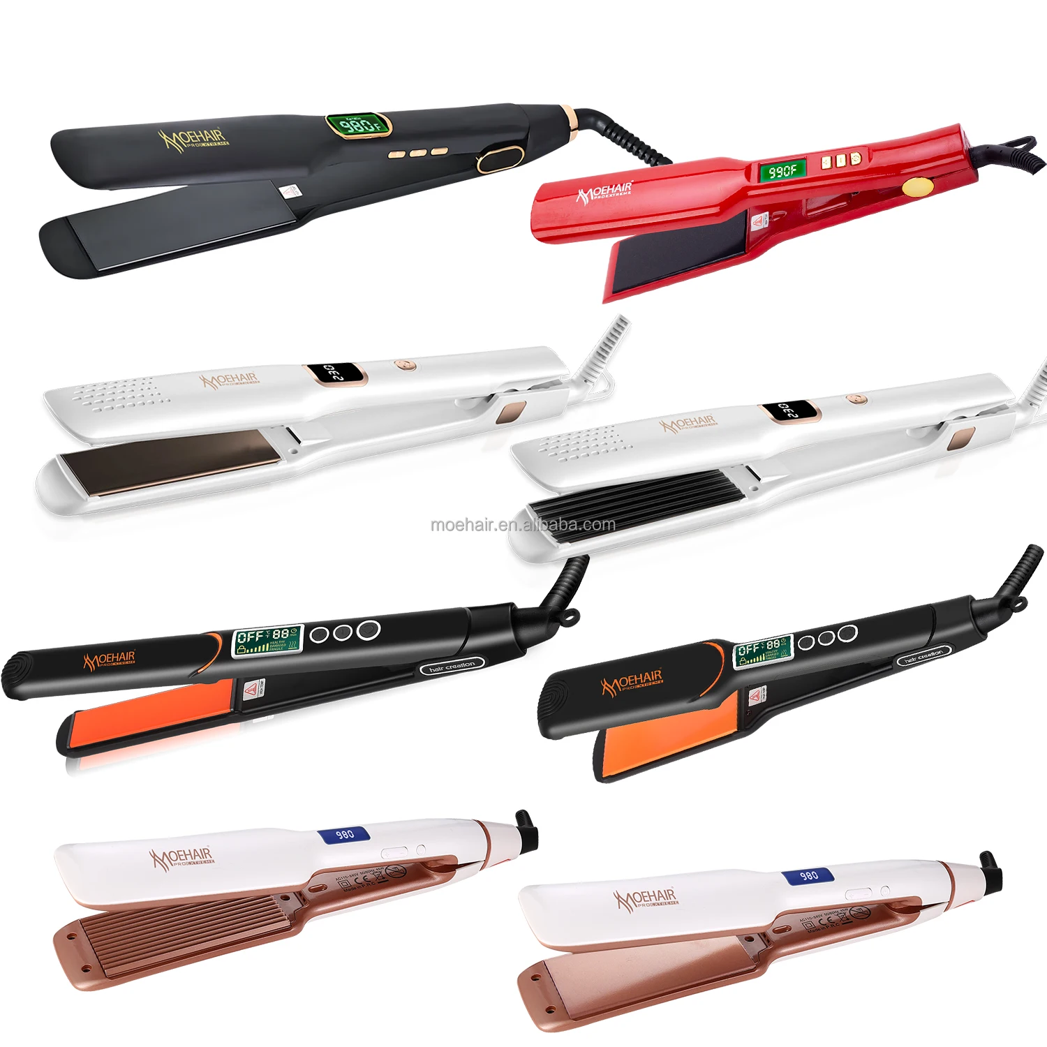 Moehair hair straighteners flat iron and curler 2 in 1 with custom box