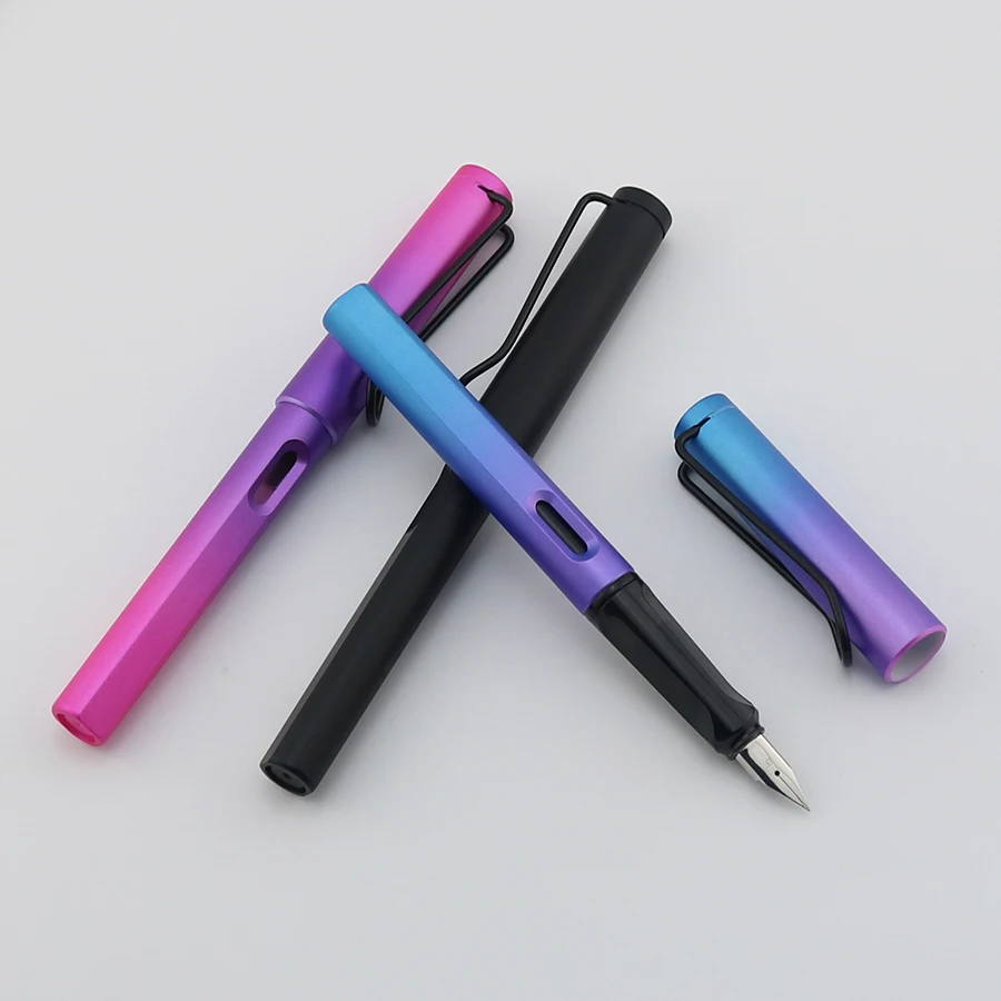 Pretty Practical Gradient Color Holder Plastic Fountain Pen EF Tip Black Blue Ink Quick Ink Output Office School Writing Pen