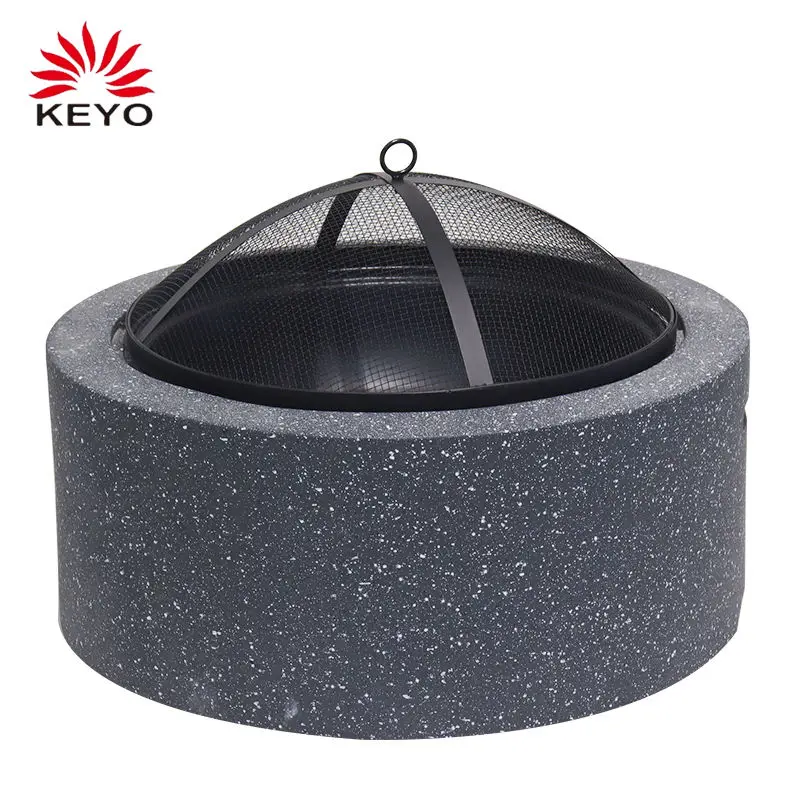 KEYO Outdoor Garden BBQ Grill Fire Pit Wood Burning Grey Fire Bowl Kits Round Fire Pit