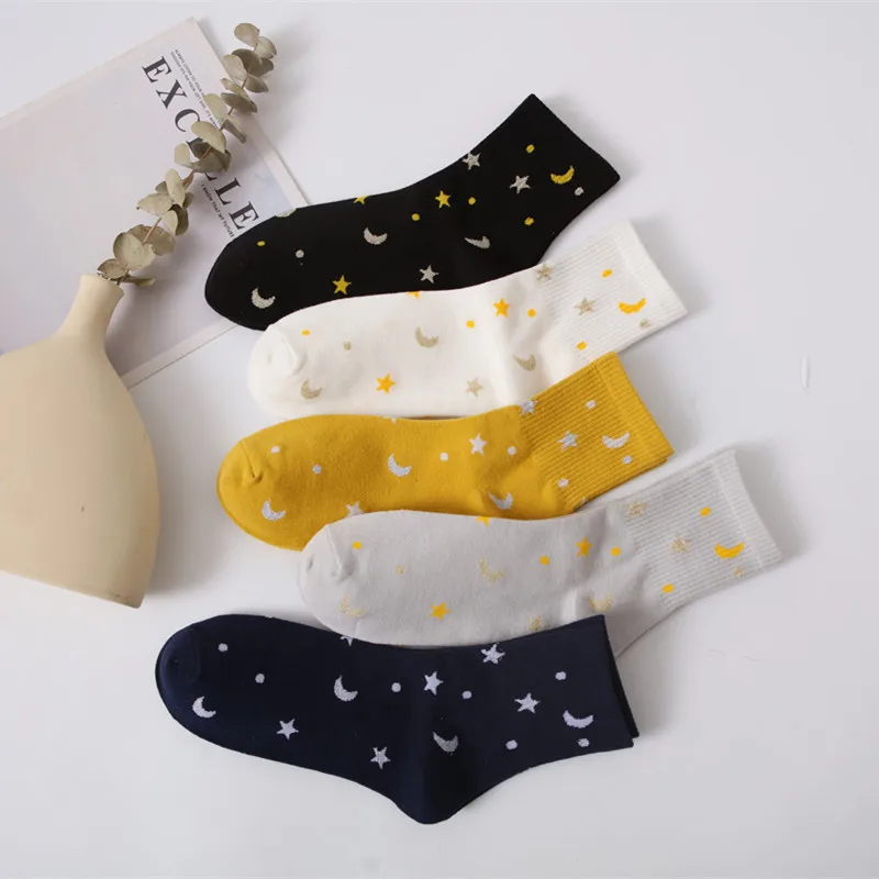 Корейская мода Moon Star Жаккардовые Женские носки дышащие хлопковые необычные