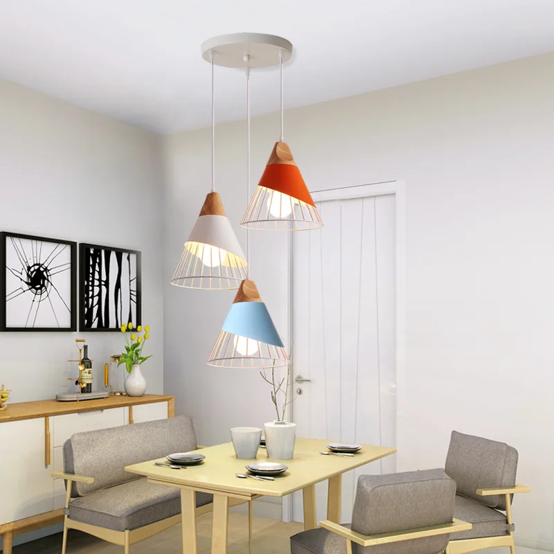 Modern nordic simple creative wooden Iron kitchen pendant light for cafe home