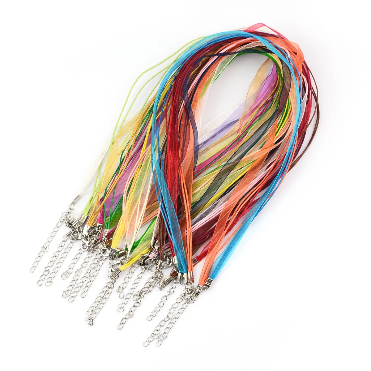 Rawmand Multi-Strand Ribbon Necklace Cord with 3 Loops Waxed Cord Alloy Lobster Claw Clasps Chains for Necklace Making