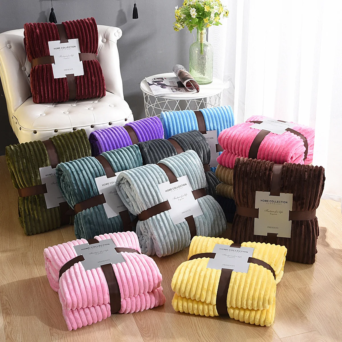 Accept Custom Hot Sale Pure Color Flannel Blanket For Winter Soft Throw Blanket Mink Korean Blankets