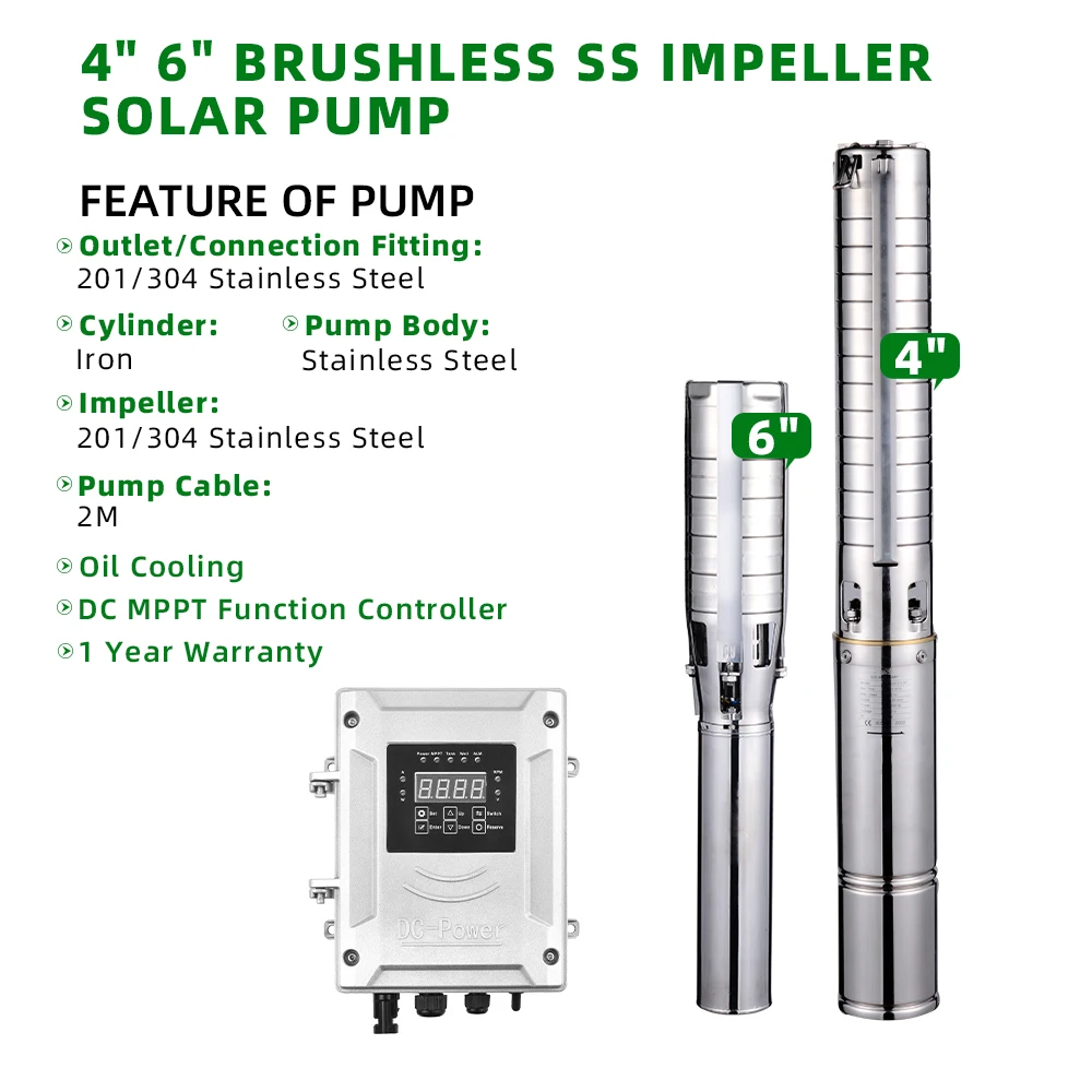 0.8HP~4HP Brushless Impeller Solar Submersible Deep Well Water Pump With Controller Submersible Solar Water Pump For Irrigation