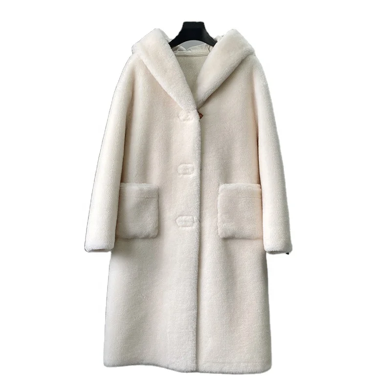 PUDI Women Genuine Wool Fur Long Coat Elegant Winter Warm Soft Hooded Trench Jacket CT237