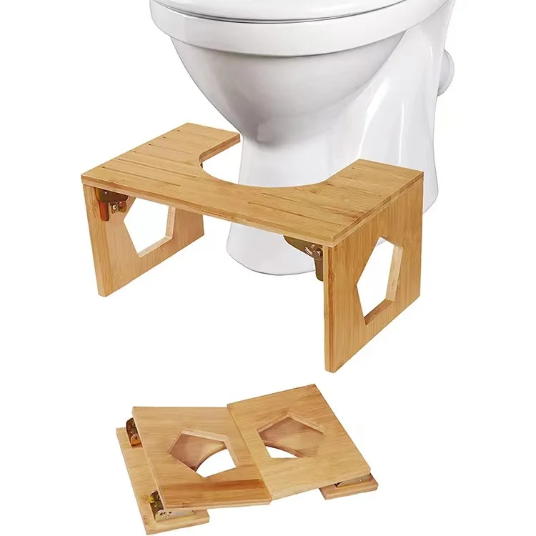 DIY Custom Eco Friendly Bathroom Bamboo Stool 7 Inches Wooden Step Stool for Aldut Bathroom Collapsible Poop Stool Natural Color