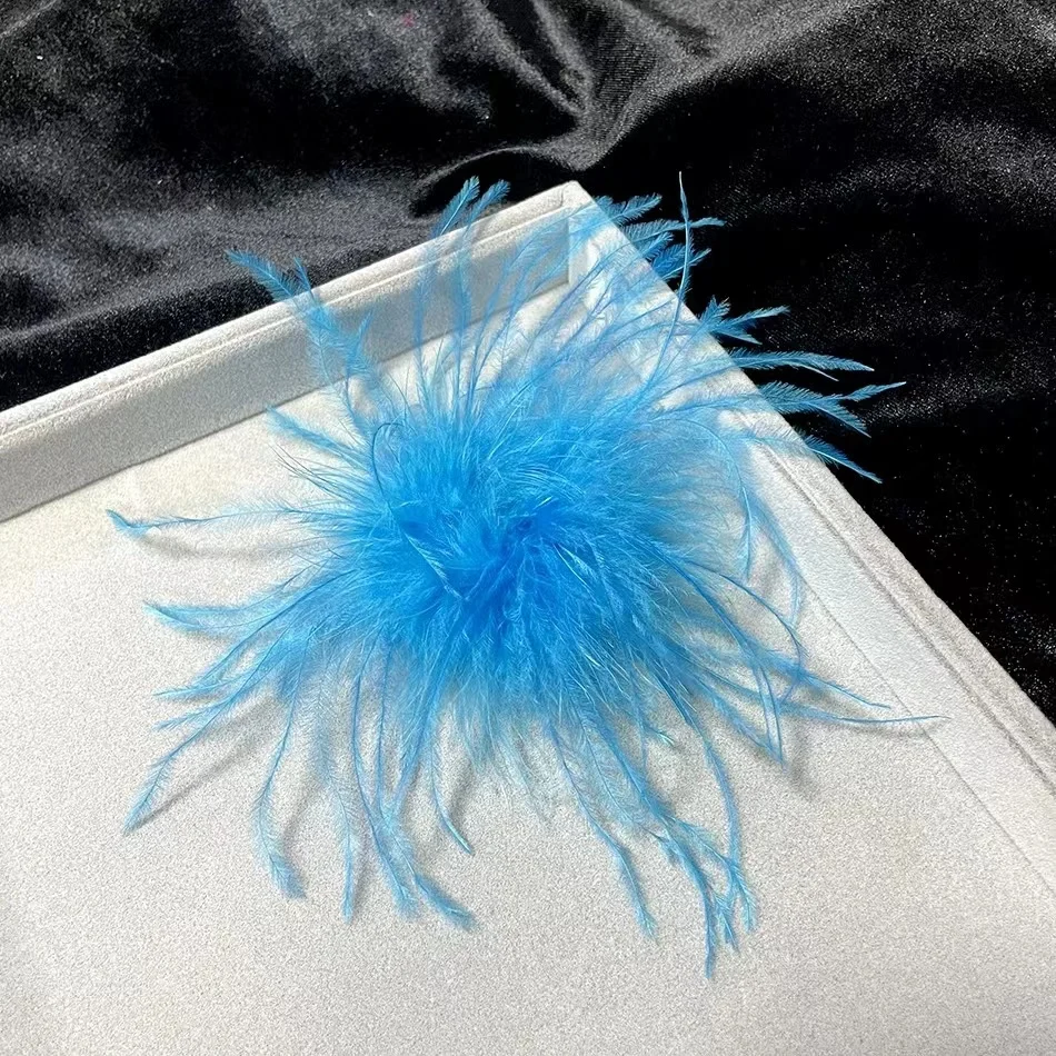Women Luxury Fashion Jewelry Pins Retro Natural Ostrich Feather Brooch For Evening Dress