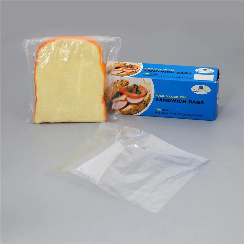 YURUI Plastic PE Clear Poly Food Grade Transparent Folded Up Flip Top Sandwich Bag in Retail Box