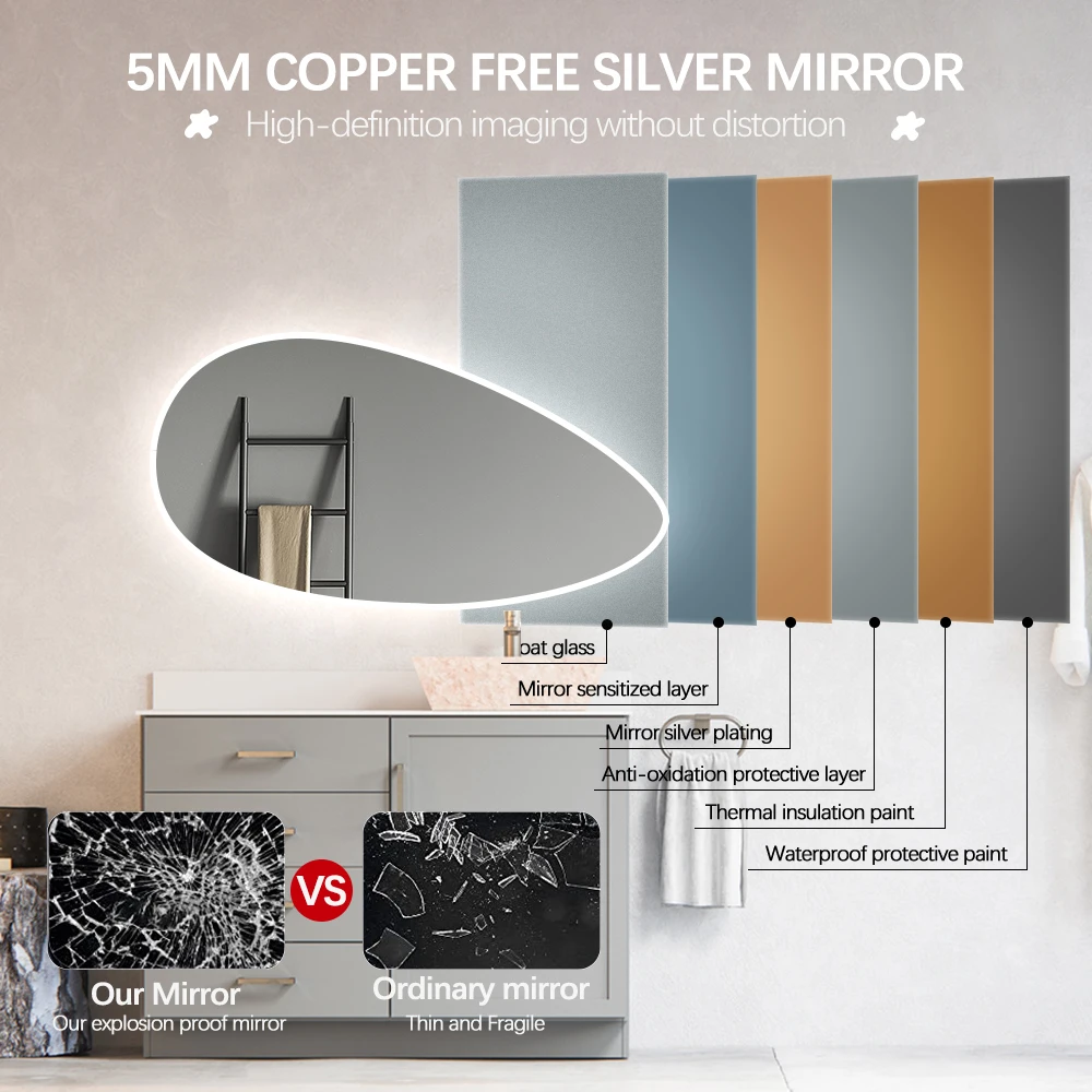 Irregular Styling Wall Make up LED Home Glass Bathroom Smart Mirror Silver Mirror