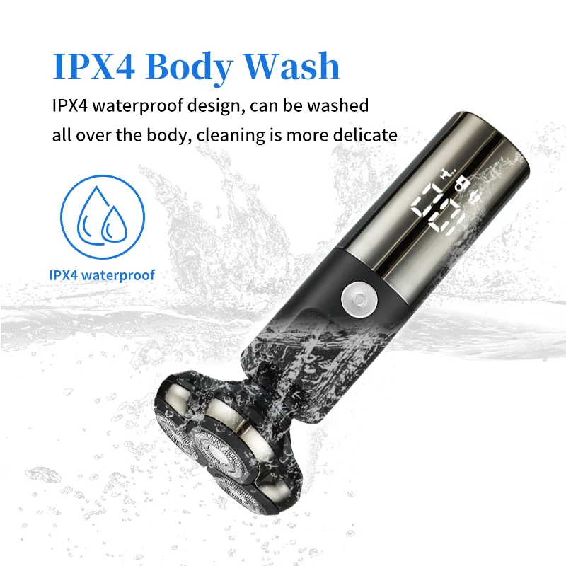 New Triple Rotary Heads Waterproof Beard Shaver For Men Rechargeable Electric Shaver Razor With Led Display