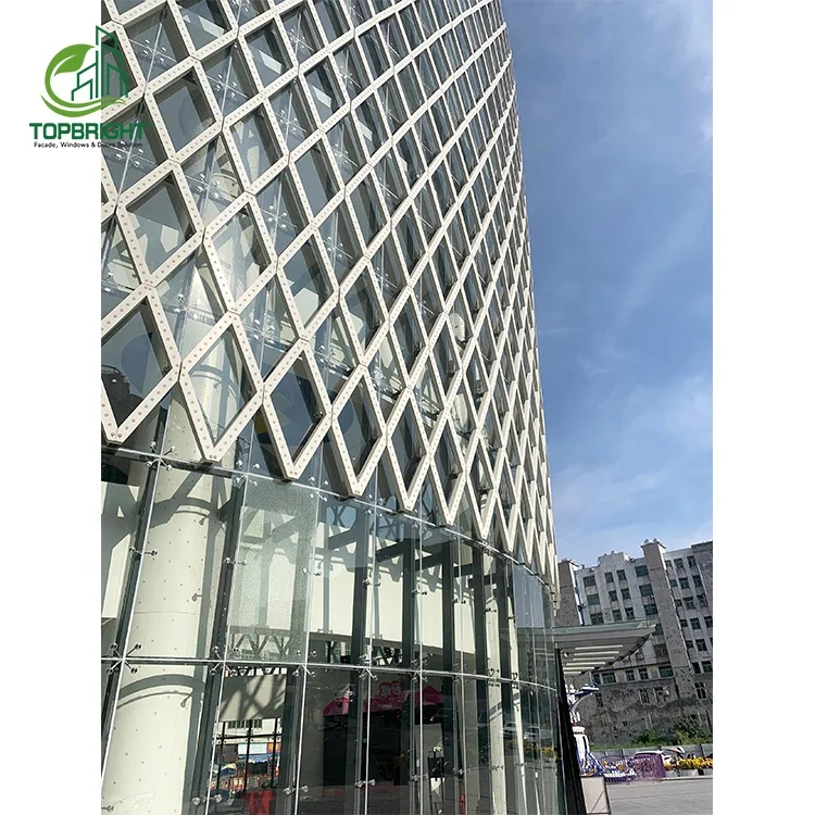 Topbright store front frameless spider glass wall facade building glass curtain wall system