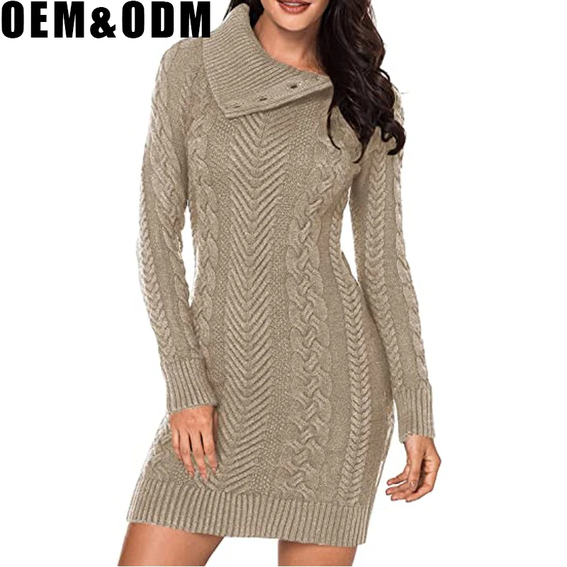 knitted women asymmetric button slim fit  mini sweater dress  custom logo sweater custom knit sweater oem knitwear custom