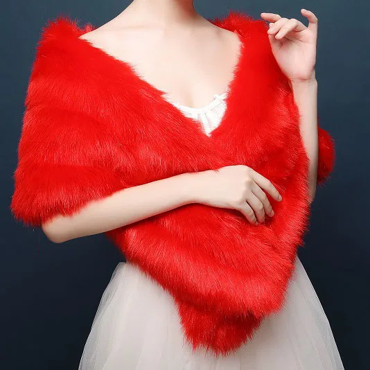 
Jtfur Winter warm bridal wedding dress thick waistcoat cloak red furry fur shawl 