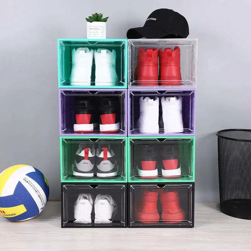 Custom Stackable Plastic Sneaker Container Shoe Box Magnetic Drop Front Acrylic Transparent Storage Dustproof For Display Home