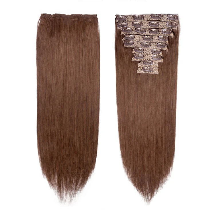 Wholesale double weft #2 clip in human clip in hair extensions 100% human 7 pieces clip in brazilian human hair extension