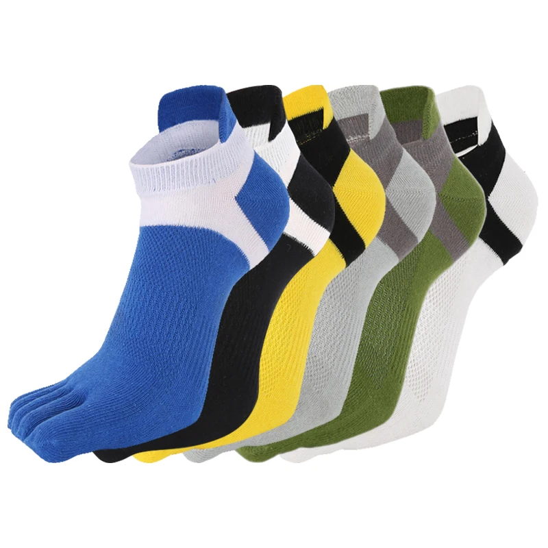 High quality cotton breathable mesh summer five fingers toe sock for men