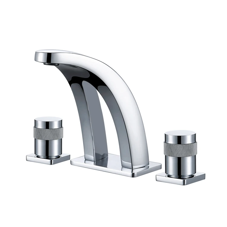OMASA three holes deck mounted double handles arch brass body strong water flow hot cold washing basin faucet