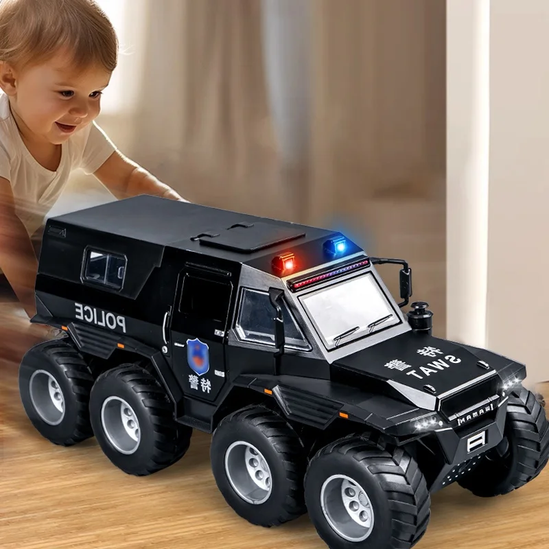 High quality Diecast model car Off-road Vehicle big size Alloy 8WD Off-road Model Car Toy With Light Sound police metal car toys