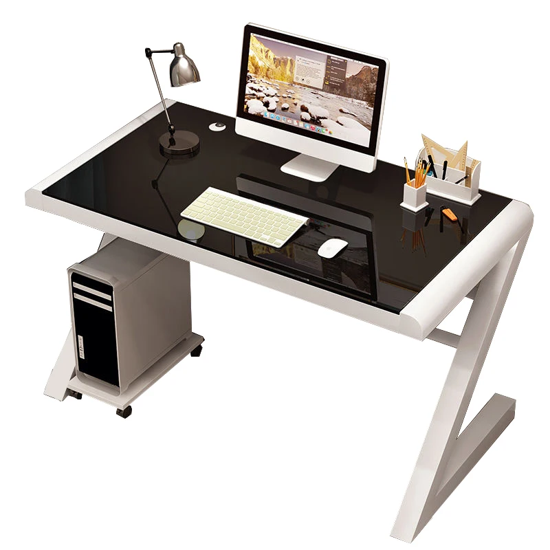 
New Design Glass Panel White Study Metal Leg Home Computer Standing Desk 