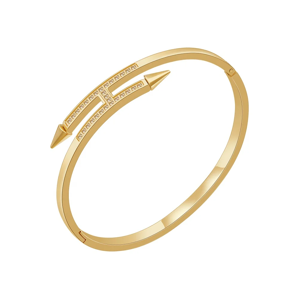 Latest 18K Gold Plated Stainless Steel Jewelry H Shape Zircon Double Pointed Cone Spike HipHop For Women Party Bracelets B232346