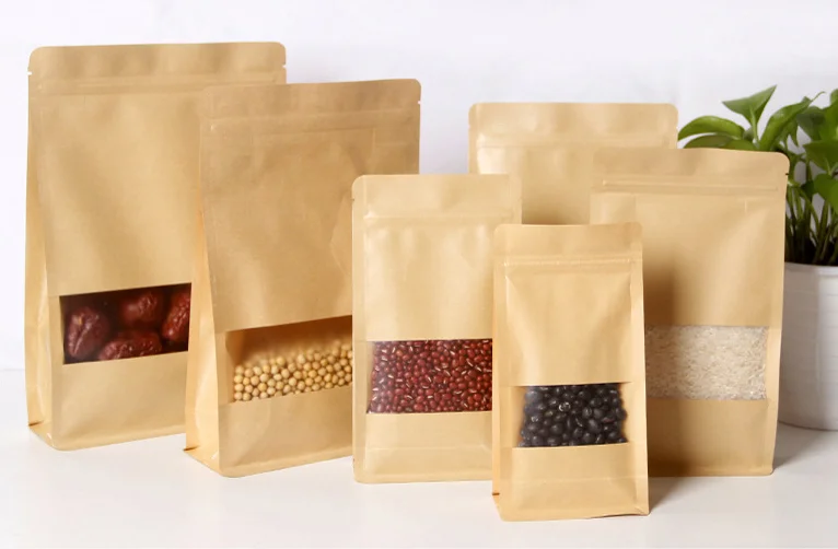 self-sealing custom resealable waterproof biodegradable paper food packaging bag small brown paper bag